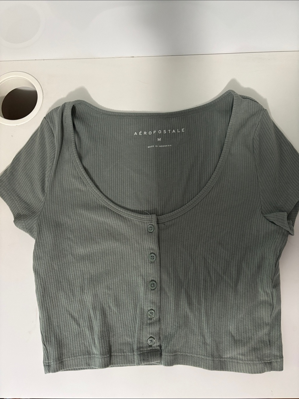 Aeropostale Sage Green Ribbed Button-Front Crop Top